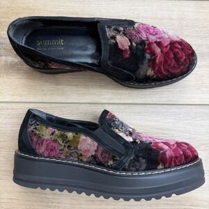 Summit White Mountain Black Floral Velvet Platform Loafer Shoes Women's Size 38‎